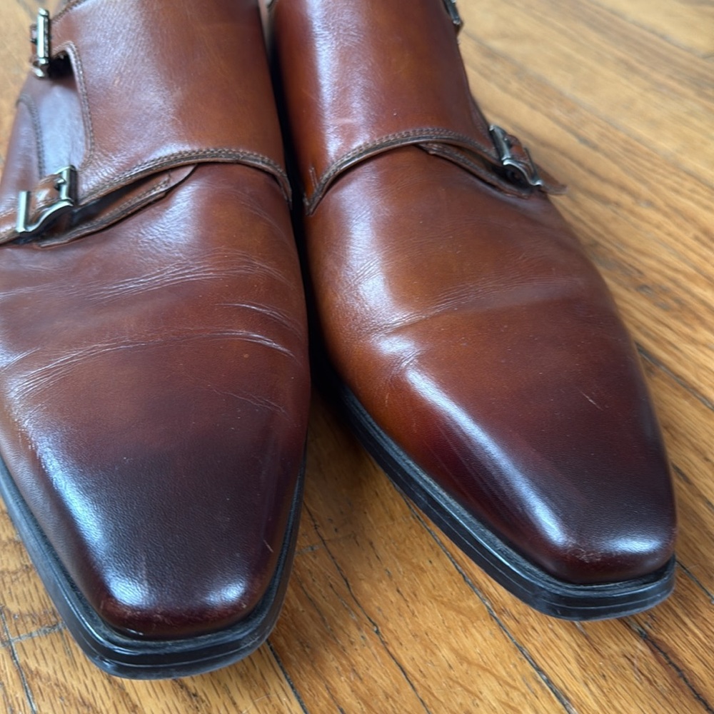 Mangnanni Double Monk Men's Brown Leather Dress Shoes 11.5 - Picture 4 of 11
